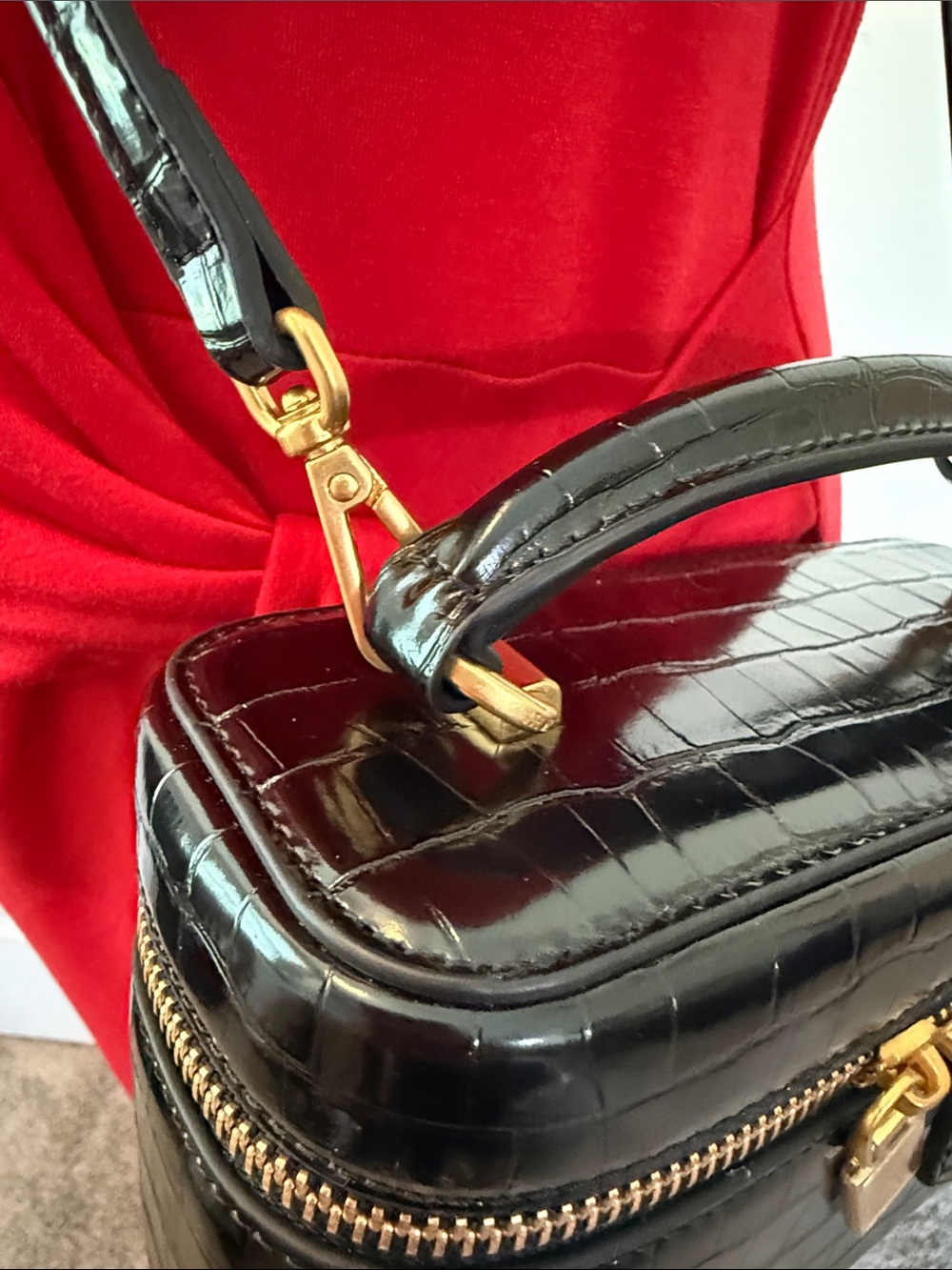 JW PEI Cleo Black Croc-Embossed Box Top-Handle - Picture 4 of 13